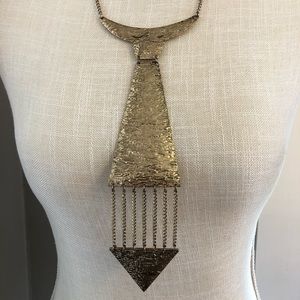 Gold Tone Hanging Tie Necklace
